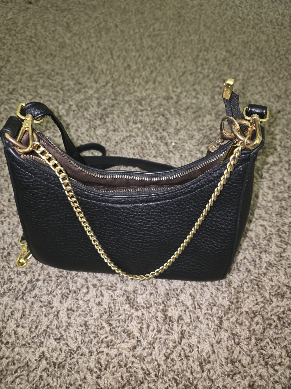 Designer-Inspired Black Leather Crossbody with Gold Chain
